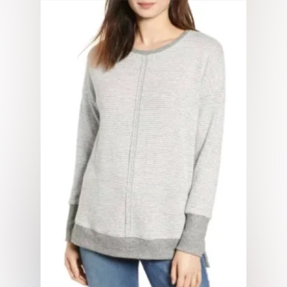 Gibson Gray and Cream Striped Cardigan